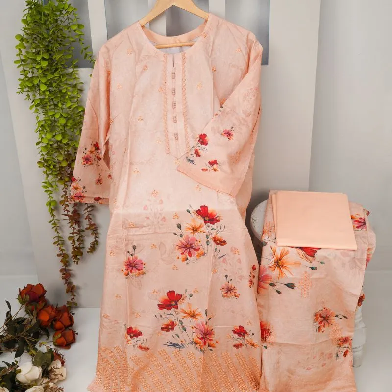 Peach Nectar Floral Unstitched Three-Piece