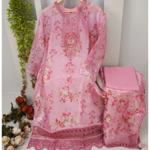 Rose Quartz Floral Unstitched Organza Suite