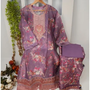 Amethyst Floral Unstitched Organza Suit