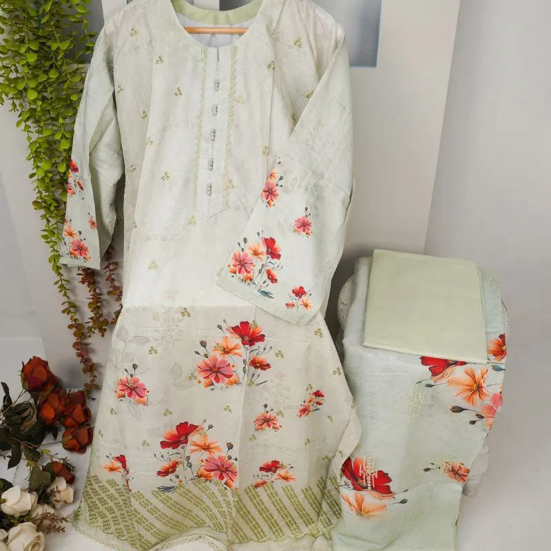 Sage Bloom Unstitched Three-Piece