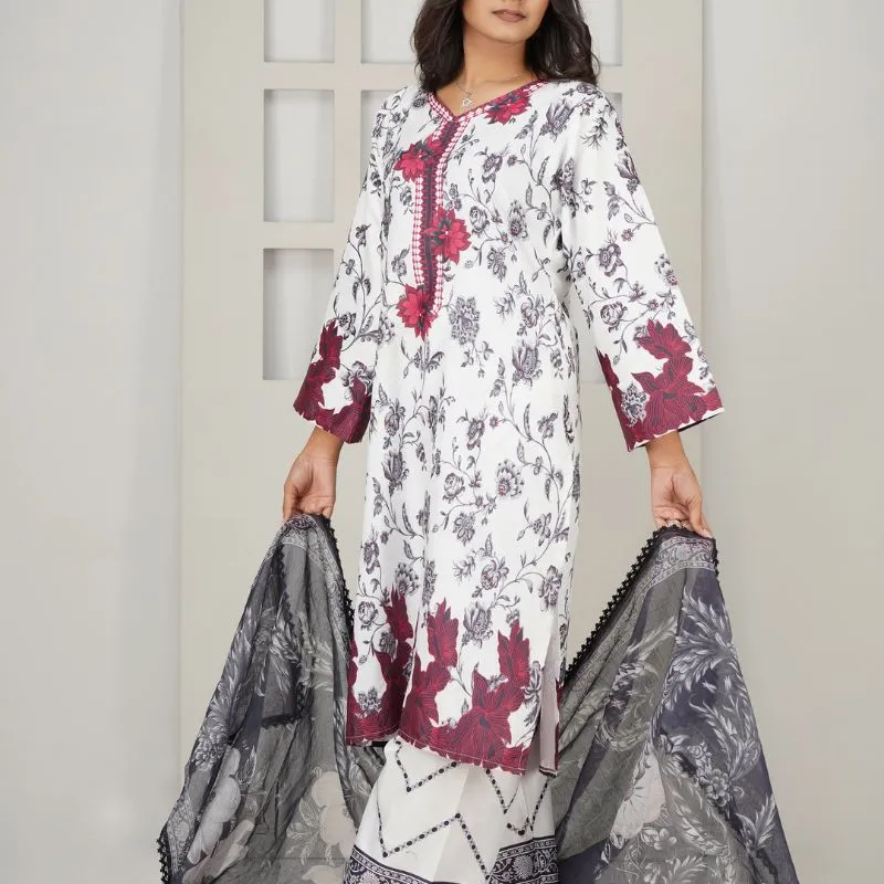 Crimson Bloom Floral Three-Piece Suite